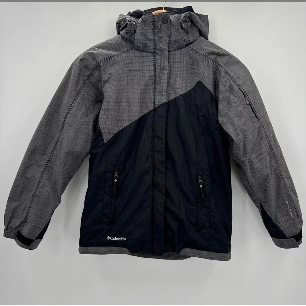 Columbia Omni-Tech Interchange Jacket Women S Grey Black Grid‎ Waterproof